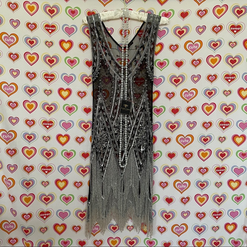 1920’s Vintage Flapper Beaded Fringe Gatsby Gown